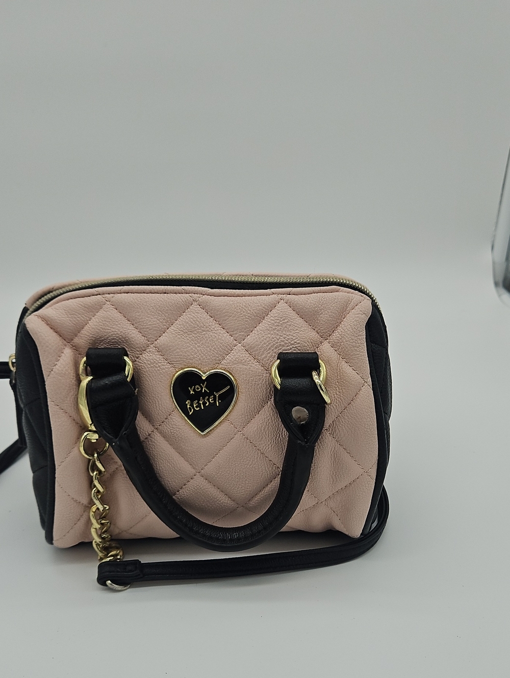 Betsey Johnson Pink and Black Quilted Mini Satchel